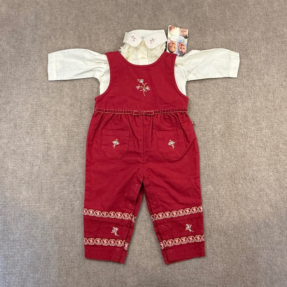 Vintage McBaby Floral Embroidered One Piece Outfit 6/9 Months with Lace Blouse